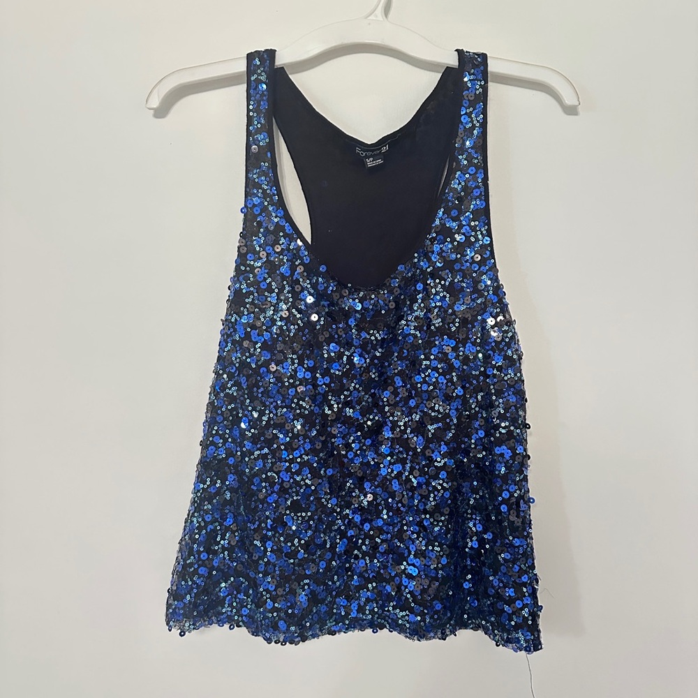 Sequin Blue and Black Tank Top